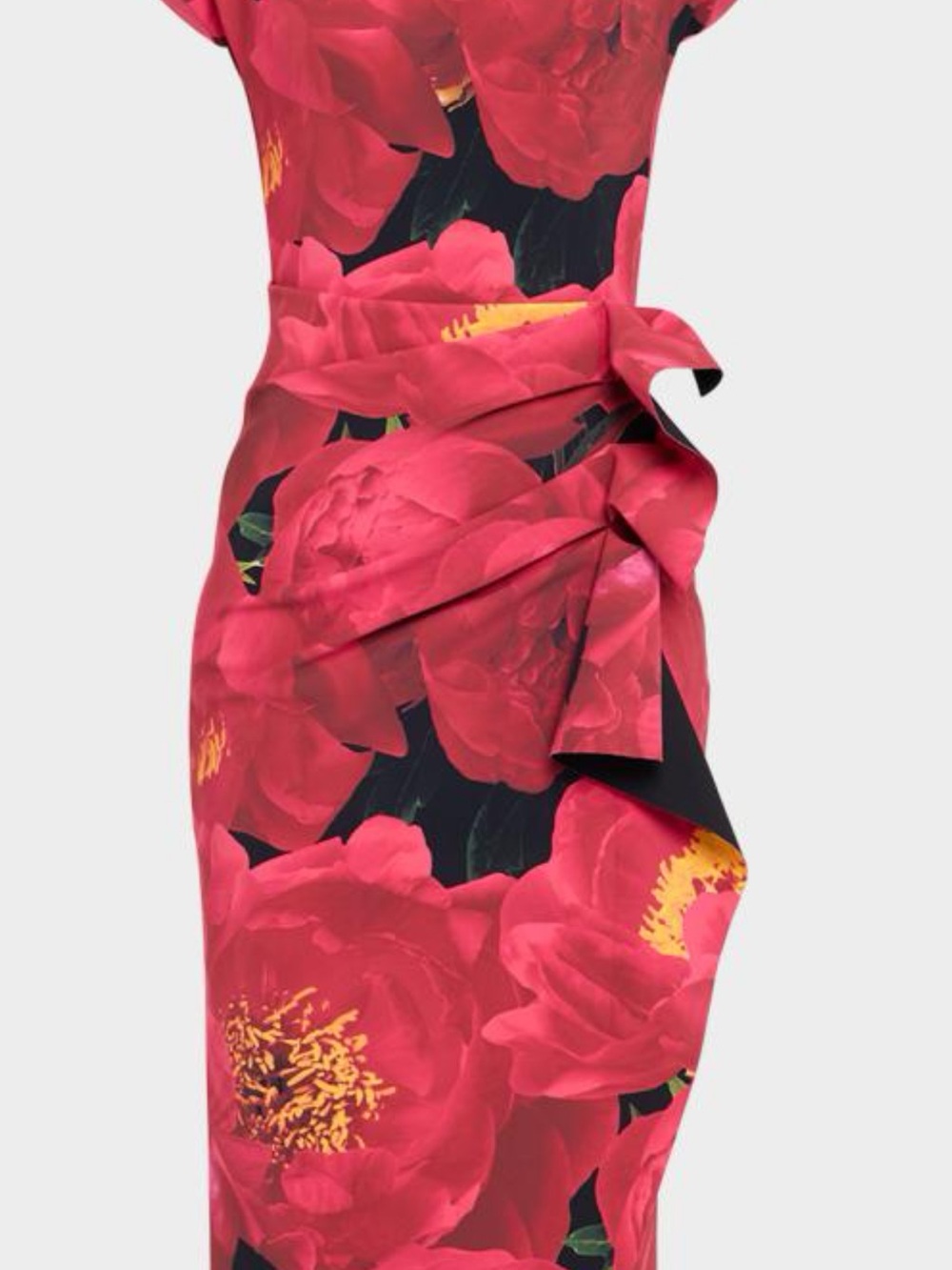 Chiara Boni Red Floral Midi Dress with Yellow Centers